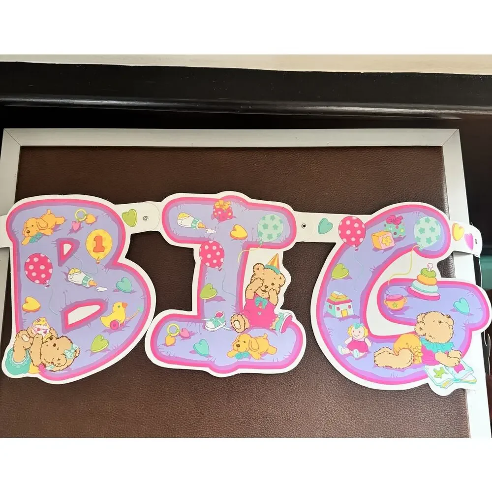 Vtg 1st Birthday Baby Banner And Honeycomb Table Centerpiece Bears
